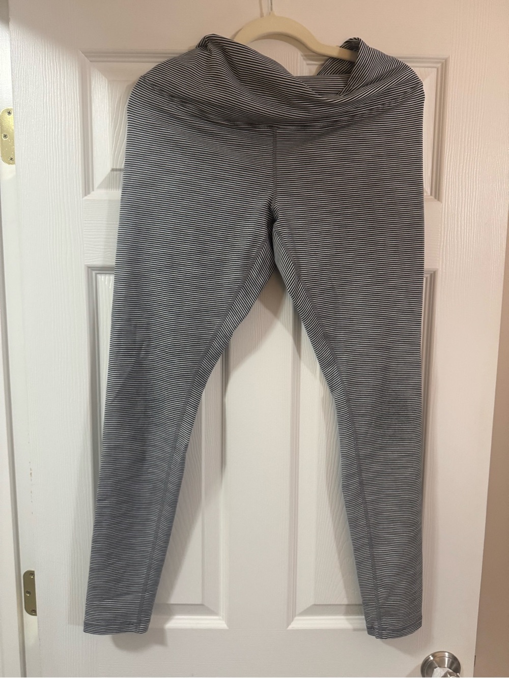 Zella Striped Black and White Fold-Over high Waist Leggings